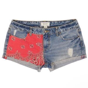 Forever 21 Shorts Womens Size 28 Blue Red Distressed Cuffed Cotton Measures W30
